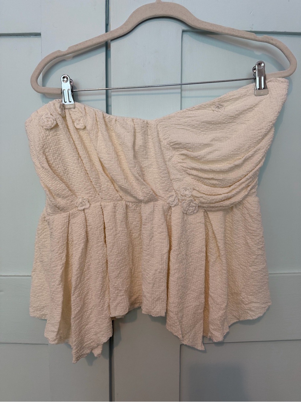 Ivory Textured Strapless Peplum Top - Picture 7 of 8